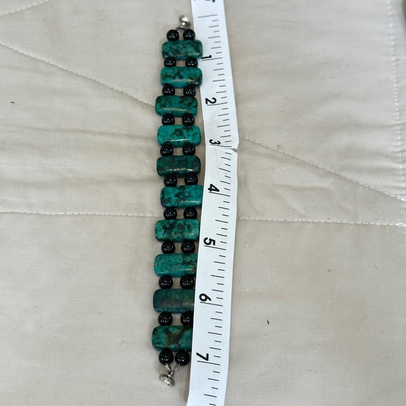 Chrysocolla & Black Onyx bracelet. Rectangles & spheres. Magnetic clasp - Picture 5 of 13